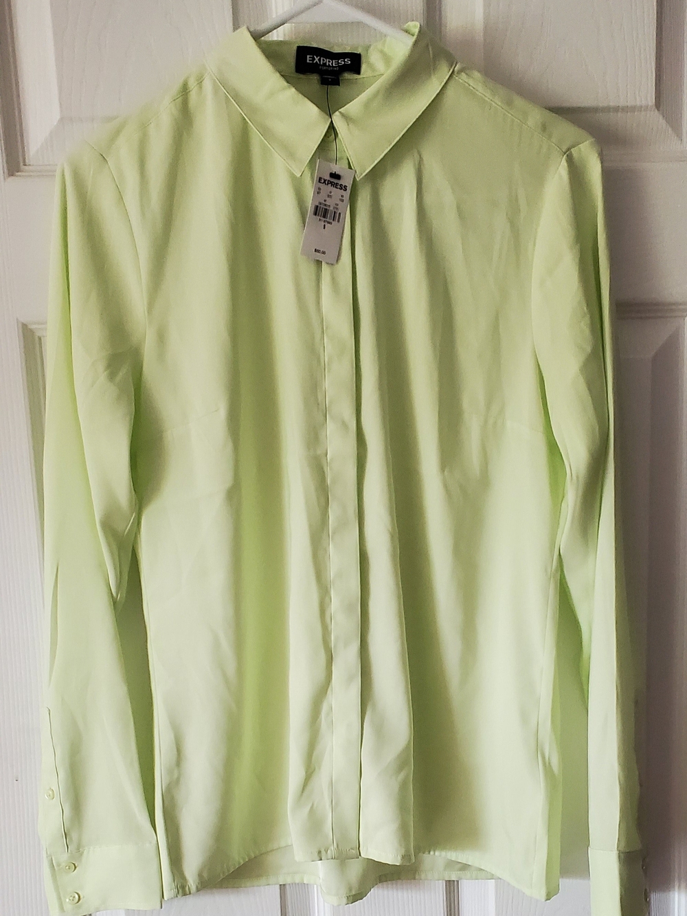 Express Women's Light Green Long-Sleeve Dress Shirt